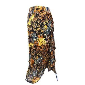 VTG Women's Black Brown Whimsigoth Floral Tiered Maxi Pull on Skirt Y2K 90s